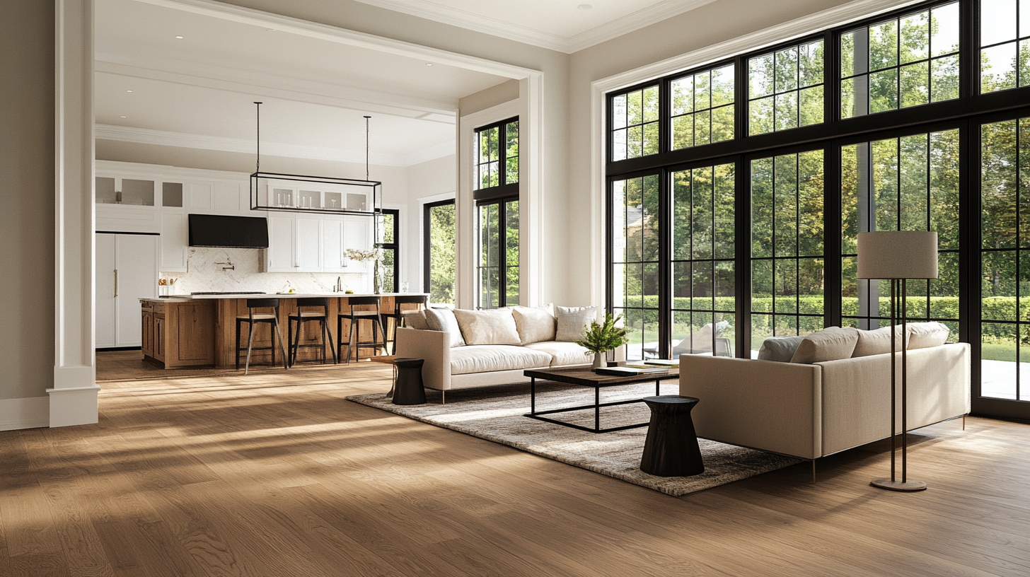 Beautiful living room with new hardwood floors in a Northern New Jersey home